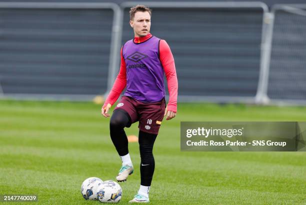 Barrie McKay during a Heart of Midlothian training session at Oriam, on April 12 in Edinburgh, Scotland.