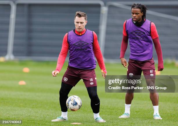 Barrie McKay during a Heart of Midlothian training session at Oriam, on April 12 in Edinburgh, Scotland.