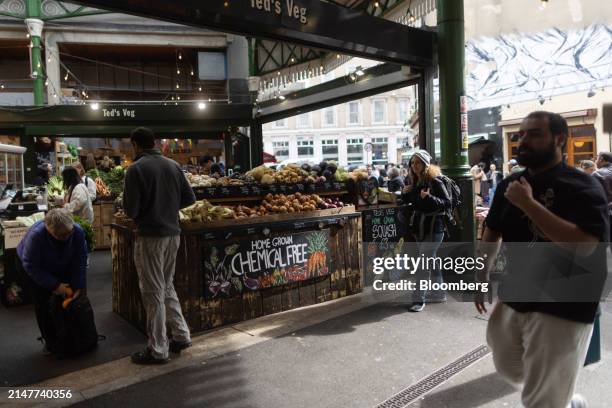 Fresh vegetable stall inside Borough Market in London, UK, on Thursday, April 11, 2024. Land Securities Group Plc has acquired a development site...