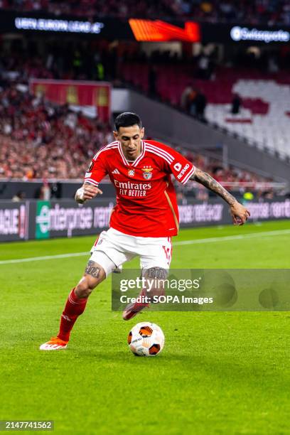 Angel Di Maria of Benfica seen in action during the UEFA Europa League 2023/24 match between SL Benfica and Olympique de Marseille at Estádio do...