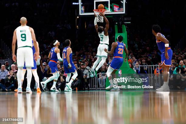 Boston, MA Boston Celtics guard Jaylen Brown scores in the third quarter.