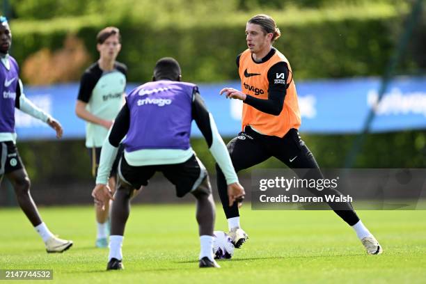 Conor Gallagher of Chelsea during a training session at Chelsea Training Ground on April 12, 2024 in Cobham, England.