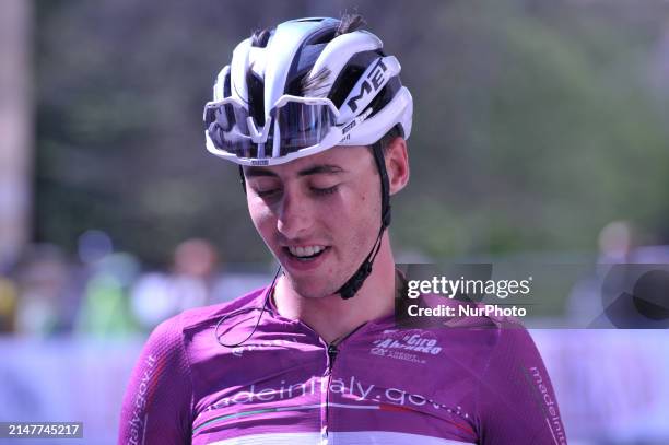 Jan Christen of Switzerland and UAE Team Emirates wearing best sprinter's cyclamen jersey during the 2024 Giro d'Abruzzo Stage 4, a 173 km stage from...