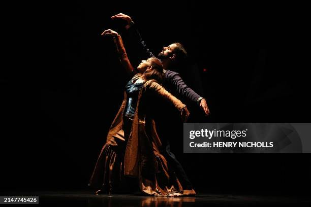 British-born Indian choreographer and dancer Aakash Odedra and Indian choreographer and dancer Aditi Mangaldas perform during a dress rehearsal for...