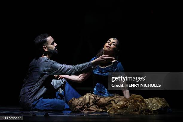 British-born Indian choreographer and dancer Aakash Odedra and Indian choreographer and dancer Aditi Mangaldas perform during a dress rehearsal for...