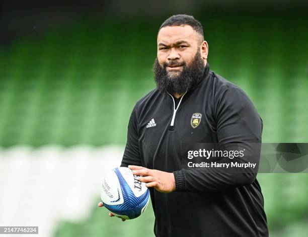 Dublin , Ireland - 12 April 2024; Uini Atonio during the La Rochelle captain's run at the Aviva Stadium in Dublin.