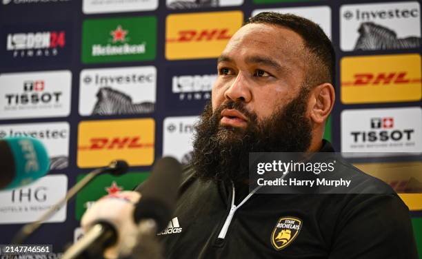 Dublin , Ireland - 12 April 2024; Uini Atonio during the La Rochelle media conference at the Aviva Stadium in Dublin.