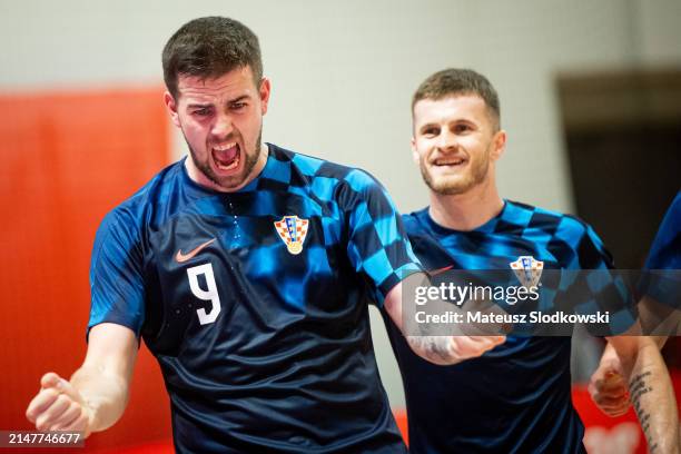 Luka Peric of Croatia celebrates after scoring during the FIFA World Cup 2024 Play Off match between Poland and Croatia on April 12, 2024 in...