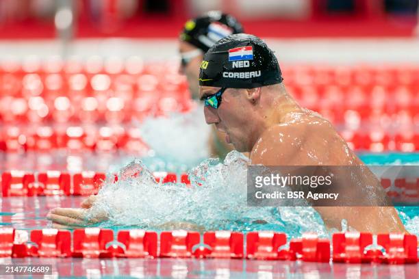 Caspar Corbeau of the Netherlands during Day 2 of the Eindhoven Qualification Meet at the Pieter van den Hoogenband Zwemstadion on April 12, 2024 in...