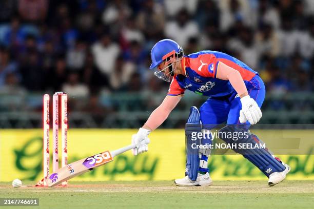Delhi Capitals' David Warner is clean bowled by Lucknow Super Giants' Yash Thakur during the Indian Premier League Twenty20 cricket match between...