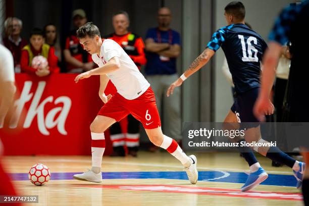Pawel Kaniewski of Poland controls the ball during the FIFA World Cup 2024 Play Off match between Poland and Croatia on April 12, 2024 in Koszalin,...