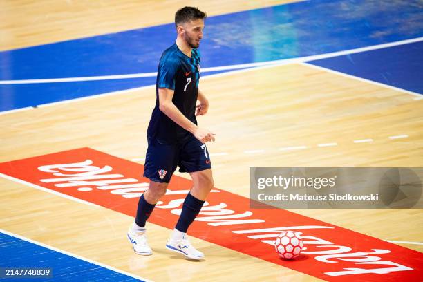 Franko Jelovcic of Croatia controls the ball during the FIFA World Cup 2024 Play Off match between Poland and Croatia on April 12, 2024 in Koszalin,...