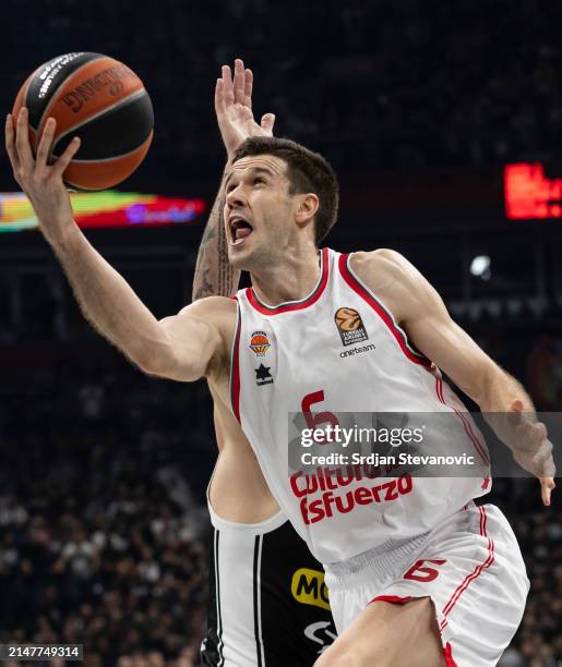Xabi Lopez-Arostegui, #6 of Valencia Basket in action during the Turkish Airlines EuroLeague Regular Season Round 34 match between Partizan Mozzart...