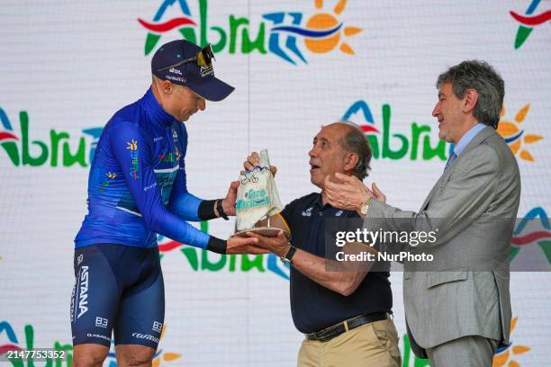 Alexey Lutsenko of Kazakhstan and Team Astana Qazaqstan is receiving the award from General Director of the Giro and President of Regione Abruzzo,...