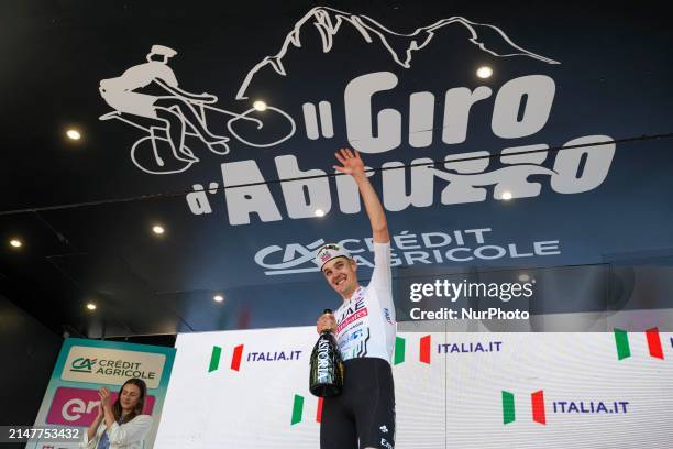 Pavel Sivakov of France and UAE Team Emirates is celebrating his victory in Stage 4 of the 6th Giro D'Abruzzo 2024, a 173 km stage from Montorio al...