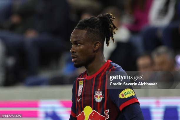 Daouda Guindo of Salzburg during the Admiral Bundesliga match between LASK and FC Red Bull Salzburg at Raiffeisen Arena on April 12, 2024 in Linz,...