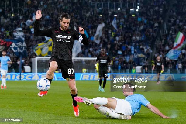 Antonio Candreva of US Salernitana and Nicolo' Casale of SS Lazio compete for the ball during the Serie A TIM match between SS Lazio and US...
