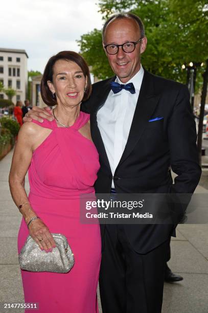 Friedrich Merz and Charlotte Merz attend the Bundespresseball at Hotel Adlon Kempinski on April 12, 2024 in Berlin, Germany.