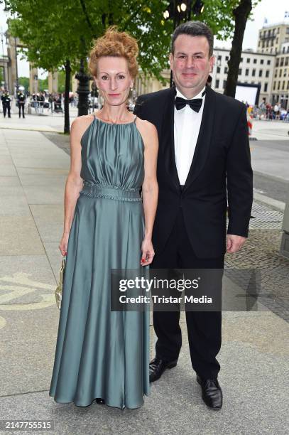 Hubertus Heil and Solveig Orlowski attend the Bundespresseball at Hotel Adlon Kempinski on April 12, 2024 in Berlin, Germany.