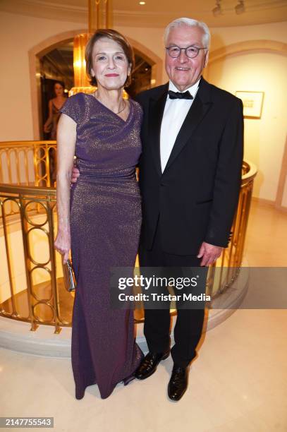 Frank-Walter Steinmeier and Elke Buedenbender attend the Bundespresseball at Hotel Adlon Kempinski on April 12, 2024 in Berlin, Germany.