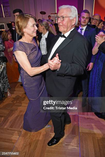 Frank-Walter Steinmeier and Elke Buedenbender during the Bundespresseball at Hotel Adlon Kempinski on April 12, 2024 in Berlin, Germany.