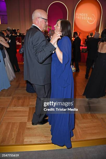 Katrin Goering-Eckardt and Thies Gundlach during the Bundespresseball at Hotel Adlon Kempinski on April 12, 2024 in Berlin, Germany.