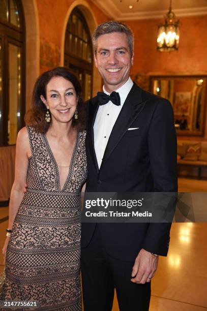 Ingo Zamperoni and Jennifer Bourguignon attend the Bundespresseball at Hotel Adlon Kempinski on April 12, 2024 in Berlin, Germany.