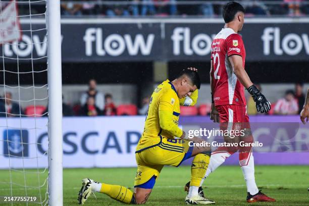 Marcos Rojo of Boca Juniors reacts during a round 11th match between Estudiantes de La Plata and Boca Juniors as part of Copa de la Liga Profesional...