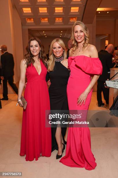 Jule Gölsdorf, Angela van Brakel and Christine Langner attend the Bundespresseball on April 12, 2024 in Berlin, Germany.