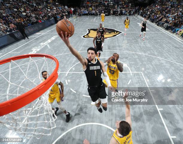 Scotty Pippen Jr. #1 of the Memphis Grizzlies drives to the basket during the game against the Los Angeles Lakers on April 12, 2024 at FedExForum in...