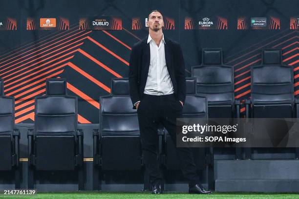 Zlatan Ibrahimovic AC Milan Senior Advisor to Ownership looks on during UEFA Europa League 2023/24 Quarter Finals - 1st leg football match between AC...
