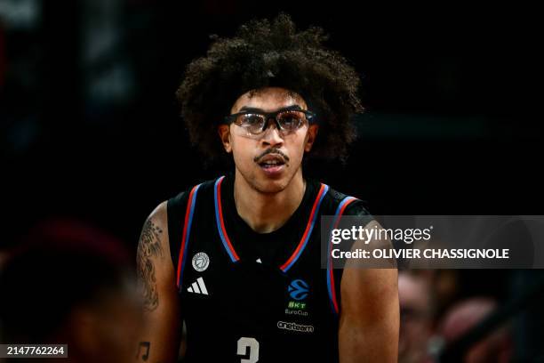 Paris' US player Tyson Ward looks on during the Eurocup second leg basketball match between JL Bourg and Paris basketball at the Ekinox arena in...