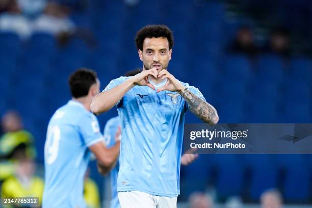 Felipe Anderson of SS Lazio celebrates after scoring first goal during the Serie A TIM match between SS Lazio and US Salernitana at Stadio Olimpico...