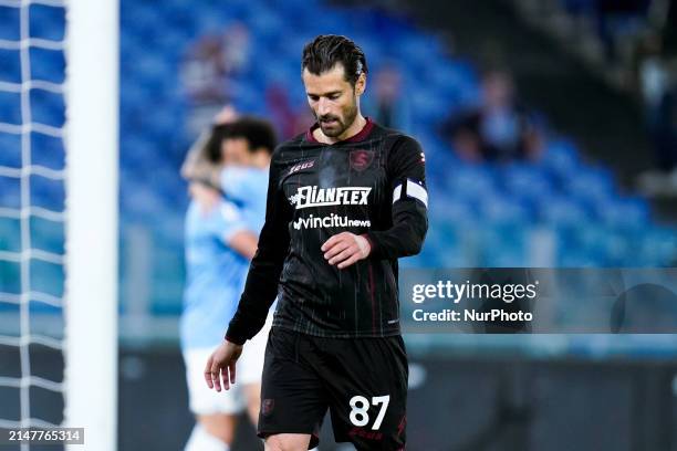 Antonio Candreva of US Salernitana looks dejected during the Serie A TIM match between SS Lazio and US Salernitana at Stadio Olimpico on April 12,...