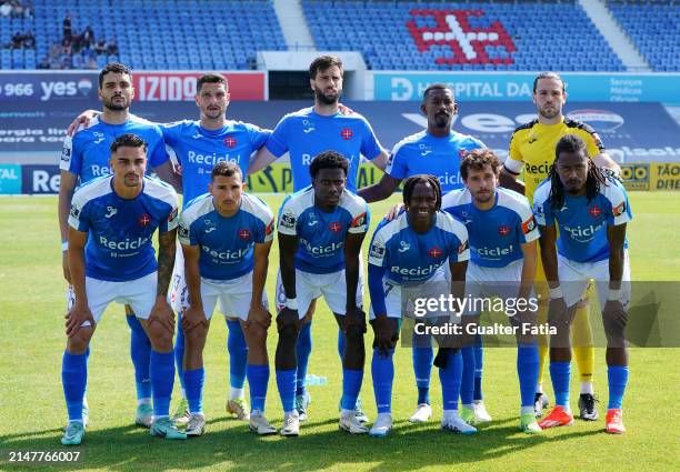 Os Belenenses players pose for a team photo before the start of the Liga Portugal 2 match between CF Os Belenenses and Academico de Viseu at Estadio...