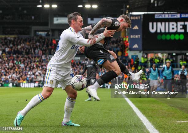 Leeds United's Connor Roberts battles with Blackburn Rovers' Sammie Szmodics during the Sky Bet Championship match between Leeds United and Blackburn...