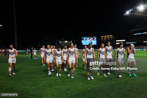 The Dockers after their loss during the 2024 AFL Round 05 match between the Port Adelaide Power and the Fremantle Dockers at Adelaide Oval on April...