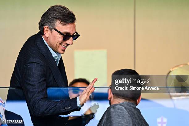 Matteo Manfredi, chairman of Sampdoria, reacts prior to kick-off in the Serie B match between UC Sampdoria and Sudtirol at Stadio Luigi Ferraris on...