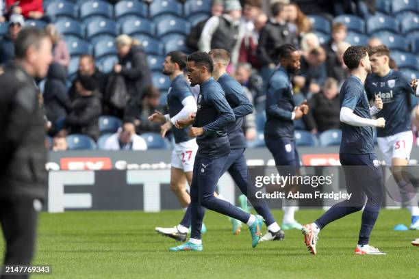 Grady Diangana of West Bromwich Albion during the pre-match warm up ahead of the Sky Bet Championship match between West Bromwich Albion and...