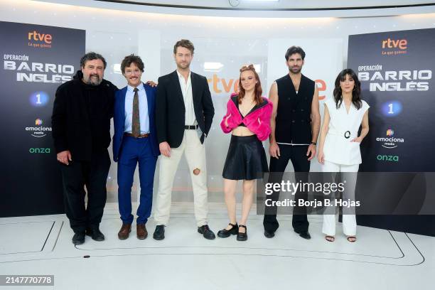 Paco Tous, Almagro San Miguel, Peter Vives, Aria Bedmar, Rubén Cortada and Beatriz Arjona attend to photocall 'Operacion Barrio Inglés' photocall on...