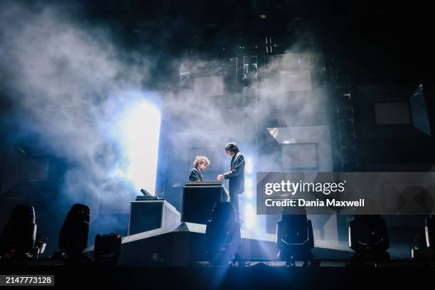 Justice plays on stage at the Coachella Valley Music and Arts Festival on Friday, April 12, 2024 in Indio, CA.