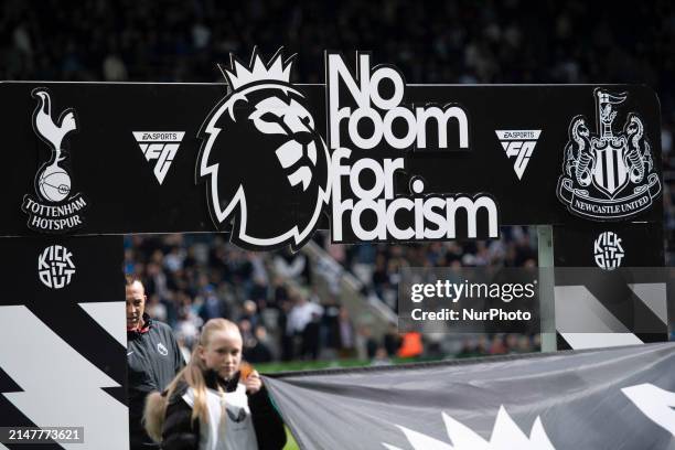Players are showing their support for the 'No Room for Racism' campaign during the Premier League match between Newcastle United and Tottenham...