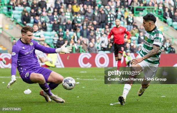 Celtic's Luis Palma has a shot saved by St Mirren's Zach Hemming during a cinch Premiership match between Celtic and St Mirren at Celtic Park, on...