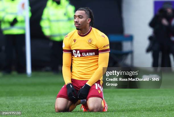 Motherwell's Theo Bair at Full Time during a cinch Premiership match between Motherwell and Hibernian at Fir Park, on April 13 in Motherwell,...