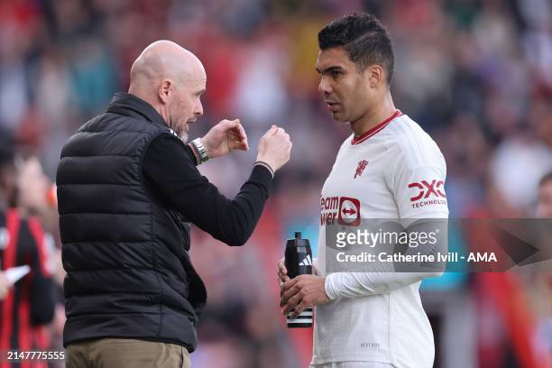 Erik ten Hag the head coach / manager of Manchester United and Casemiro during the Premier League match between AFC Bournemouth and Manchester United...