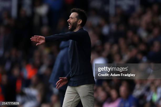 Carlos Corberan Head Coach of West Bromwich Albion shouts instructions to his team during the Sky Bet Championship match between West Bromwich Albion...