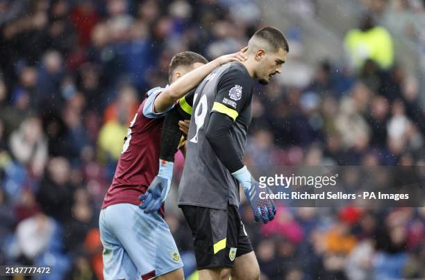 Burnley goalkeeper Arijanet Muric reacts after conceding an own goal, Brighton and Hove Albion's first of the game during the Premier League match at...