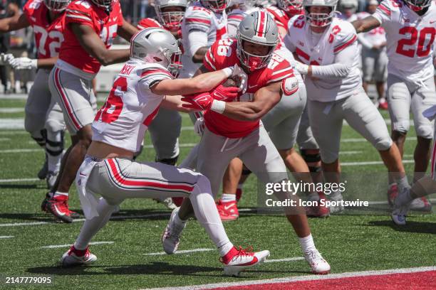 Ohio State Buckeyes running back TC Coffey scores a touchdown during the Ohio State Spring Game at Ohio Stadium in Columbus, Ohio on April 13, 2024.