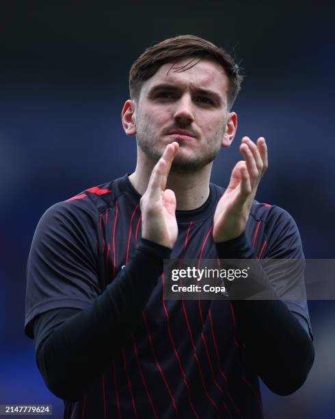 Liam Kitching of Coventry City applauds the fans during the warm up ahead of the Sky Bet Championship match between Birmingham City and Coventry City...