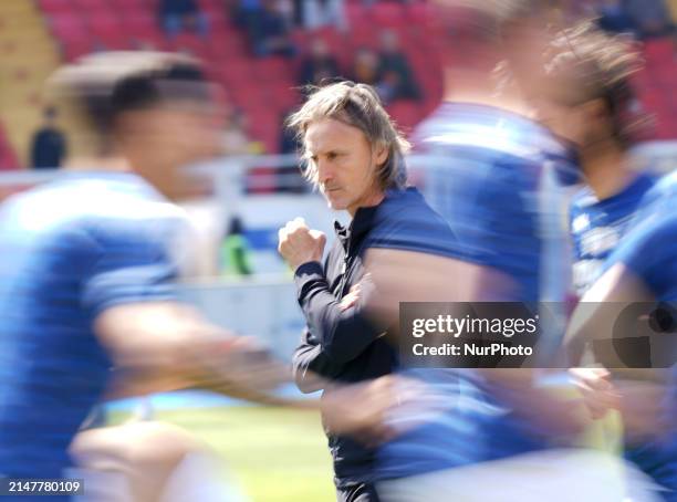 Davide Nicola, head coach of Empoli FC, is watching the Serie A TIM match between US Lecce and Empoli FC in Lecce, Italy, on April 13, 2024.